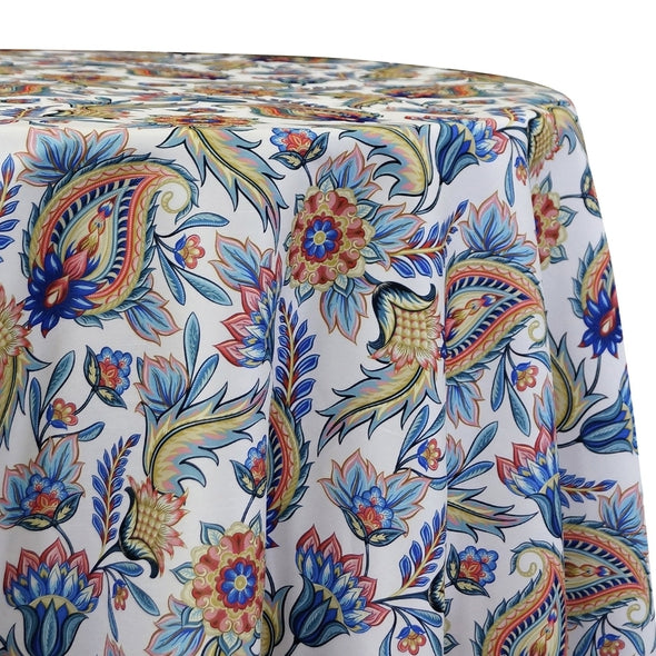 Asian Paisley Table Linen in Blue - 132" Round