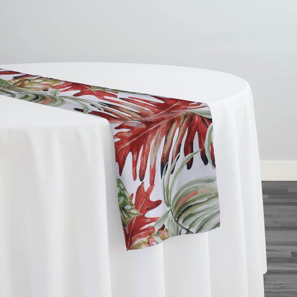 Tropical Print (Dupioni) Table Runner in Red - 20"x120" Runner