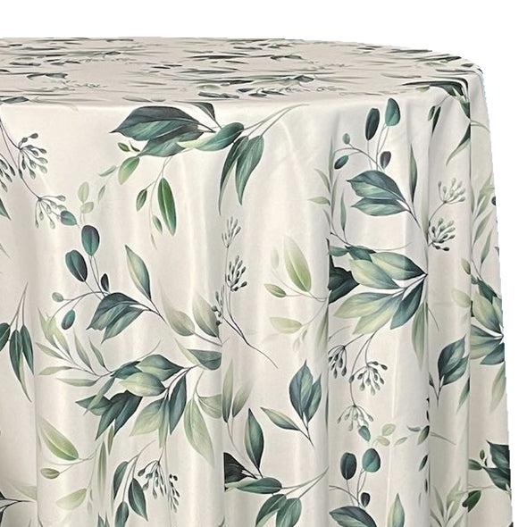 Bayside Leaf Table Linen in Green/White - 132" Round